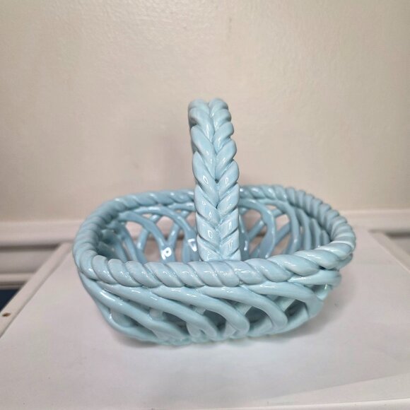 Grace Pantry Hand Woven Baby Blue Ceramic Lattice Basket - Picture 3 of 5